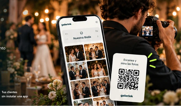Fotógrafo en un evento con la galería de fotos de Galerink